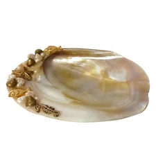Mother Of Pearl Footed Shell Trinket Soap Dish Bowl Abalone Embellished Pearly