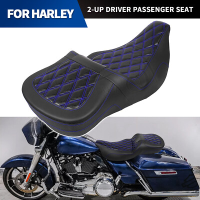 Blue Stitching Diamond Extended Seat For Harley CVO Road King