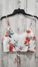LULUS Ivory Floral Lace Up Crop Top Adjustable Lined Beautiful Size LARGE NWOT