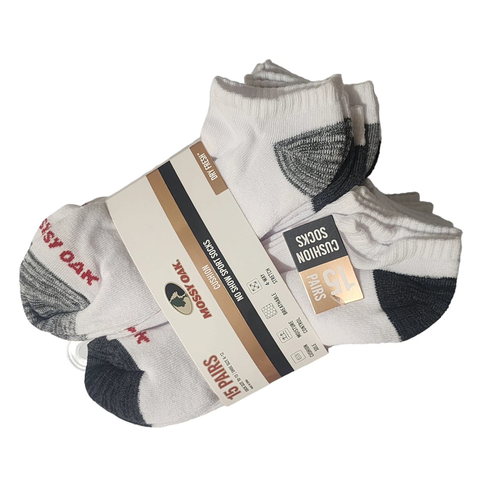 Mossy Oak Men's Cushion Sport Socks 15-Pairs White