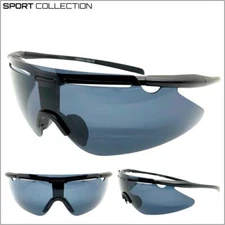Mens Sport Wrap Around Cycling Riding SUN GLASSES Protective Eyewear Black Frame