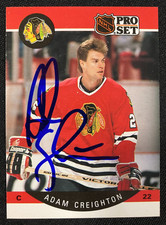 1990-91 PRO SET HOCKEY CARD ADAM CREIGHTON #50 HAND SIGNED W/COA NRMT RANGE CF