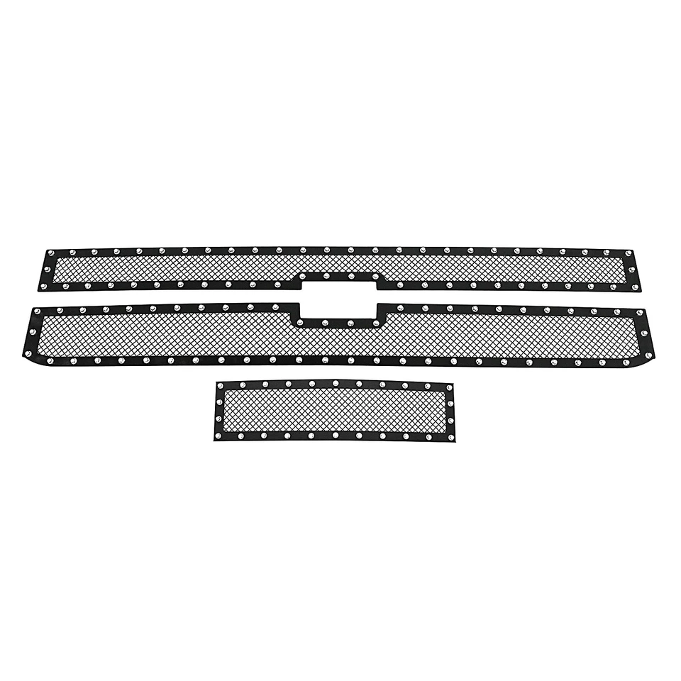 Se adapta a Chevy Silverado 2500/3500HD 2015-2019 combo de rejilla de remache de malla negra de acero inoxidable Foto 2 de 3