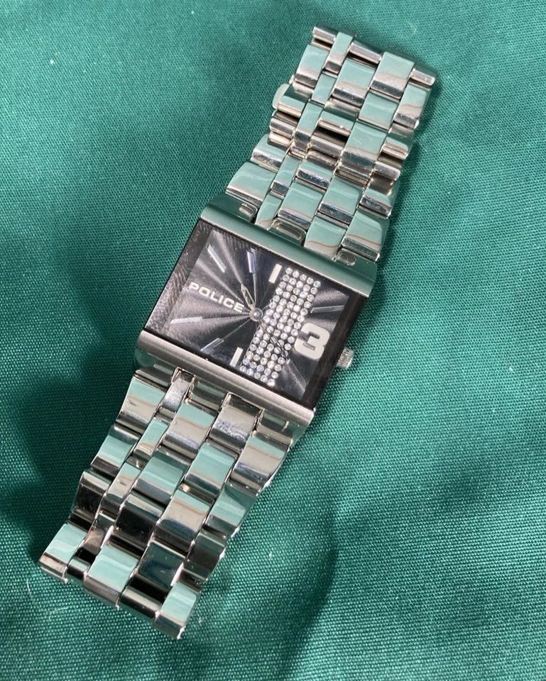Police Unisex 10501B Square Black Dial Quartz. Steel Bracelet, New Battery, Case - image 3 of 4