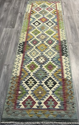 Handarbeit Kelim Läufer Wolle Naturfarben Afghan Traditionell 291cmx84cm