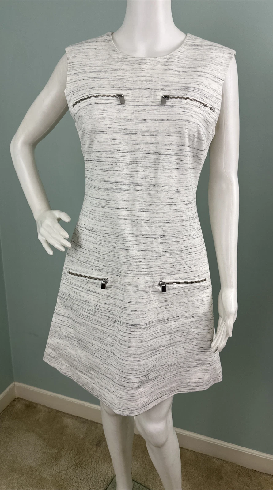 OFF WHITE Abito accento con cerniera Banana Republic Ponte lavorato a maglia bianco sporco grigio tinta spaziale taglia 6