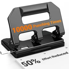 3 Hole Punch Heavy Duty, 3 Hole Puncher for Binder, 10000+ Punching Times, 40-Sh