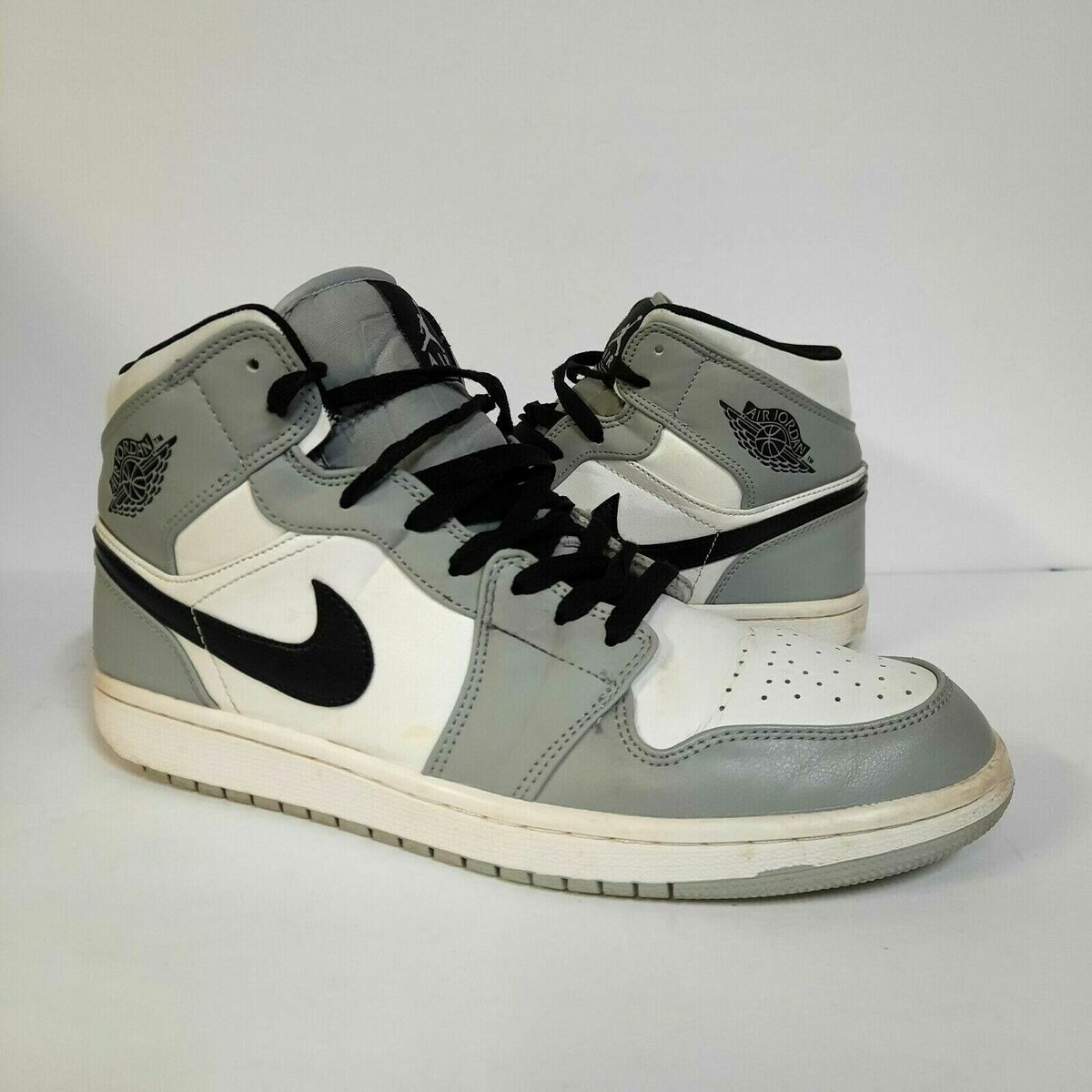 Nike Air Jordan 1 Mid Light Smoke Grey Black White Mens Nike Air Jordan 1 Mid Light Smoke Grey Black White Mens