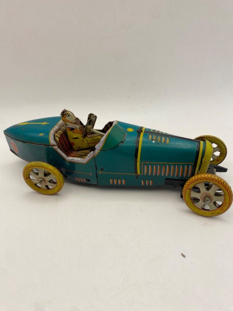 Schylling Bugatti T-35 Racing Car in Lithographed Tin Plate Wind up Toy - No Key
