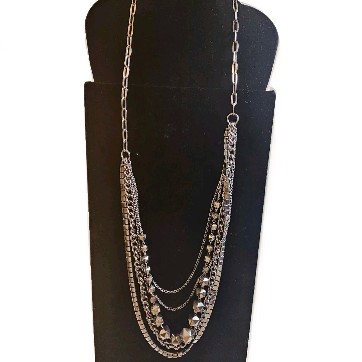 Dramatic Layered Statement 42” Brutalist Gunmetal Silver 