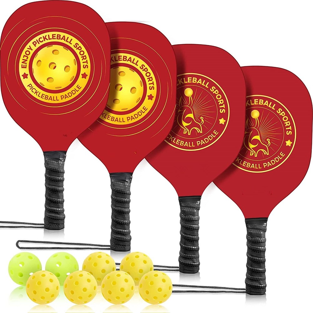 4 Wood Pickleball Paddles Set for Indoor & Outdoor Play