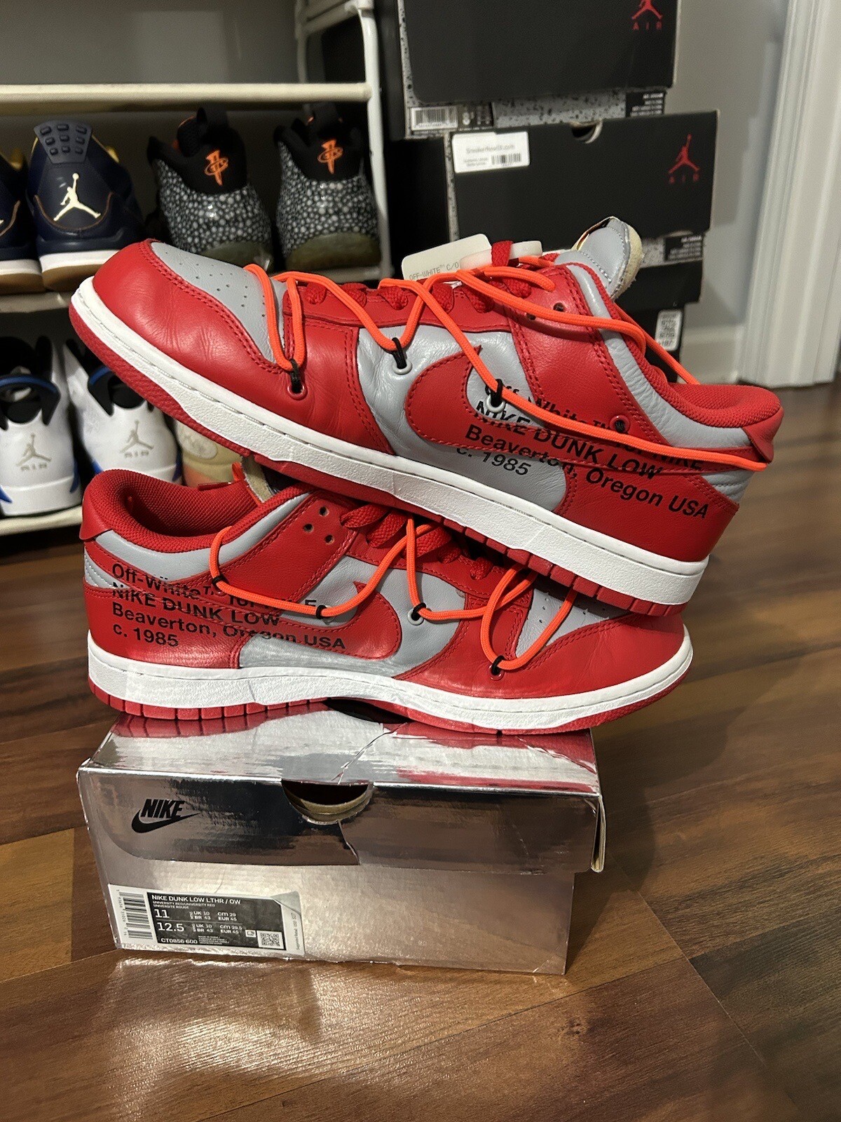 OFF WHITE X NIKE Taglia 11 Nike Dunk Low x BIANCO SPORCO University rosso 2019