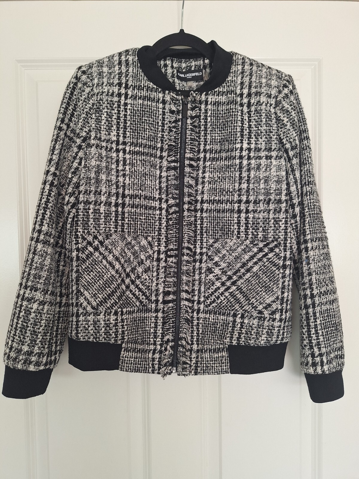Karl Lagerfeld Paris women's tweed bomber jacket black /white size 2