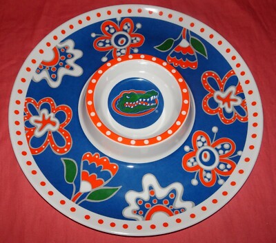 NEW = FLORIDA GATORS = Chip N Dip Melamine Platter 14'' Round Tailgate Glory Haus