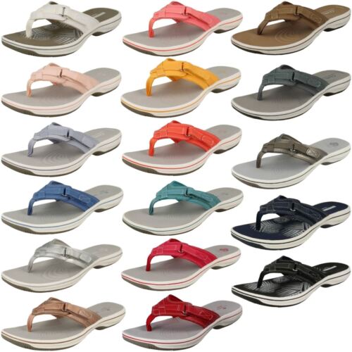 LADIES CLARKS BRINKLEY SEA SLIP ON TOE POST CASUAL HOLIDAY SANDALS FLIP FLOPS - Picture 1 of 82