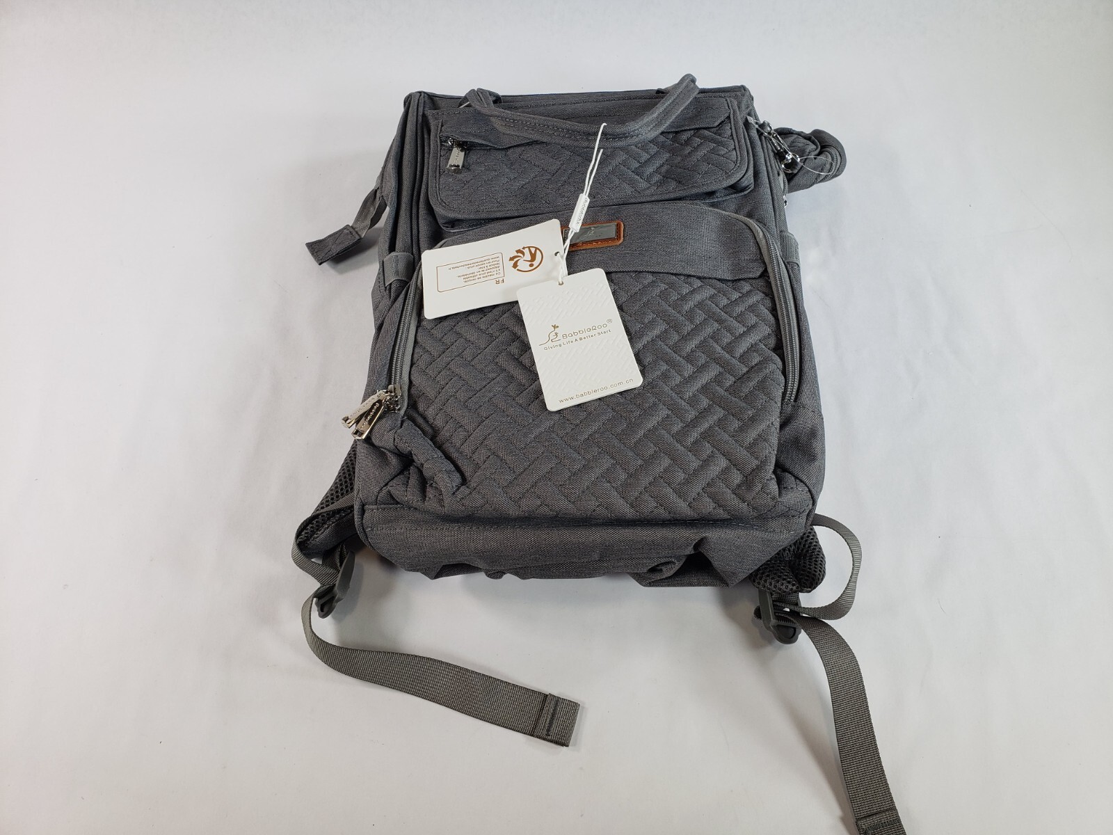 BabbleRoo Multi-Function Diaper Bag Backpack with Changing Pad in Dark Gray-image