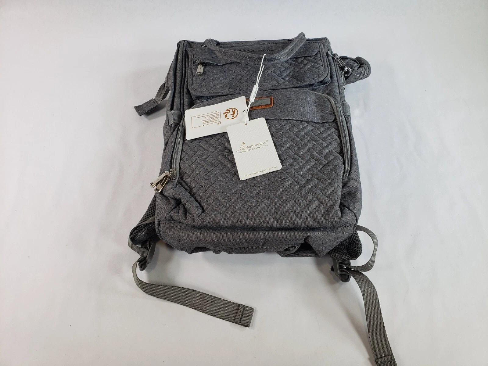 BabbleRoo Diaper Bag Backpack Multi Function Tote With Changing Pad Dark Gray