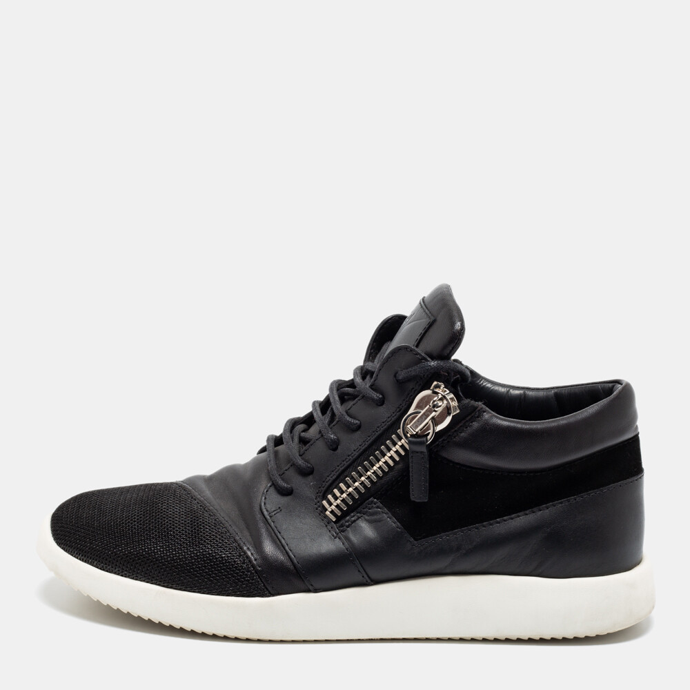 Giuseppe Zanotti Black Leather And Mesh Side Zip Sneakers Size 42 
