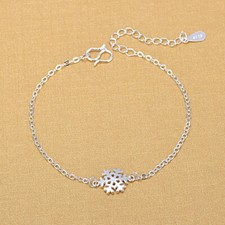 Womens 925 Sterling Silver Snowflake Rolo Link Chain Foot Ankle Bracelet A44