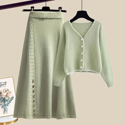 Women's Two Piece Skirt Set Sweater Jacket+Knitted Skirt Winter Dresses set - Bild 10 von 13