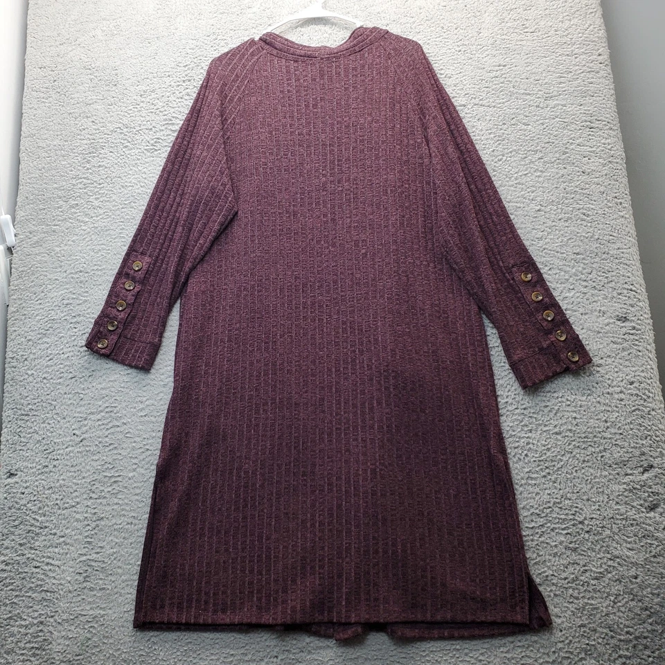 Cárdigan suéter One World para mujer XL púrpura tejido bolsillos manga larga frente abierto Foto 2 de 4