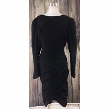 VTG Justin David New York Black Long Sleeve Ruffle Shirt Dress Polyester Size 10