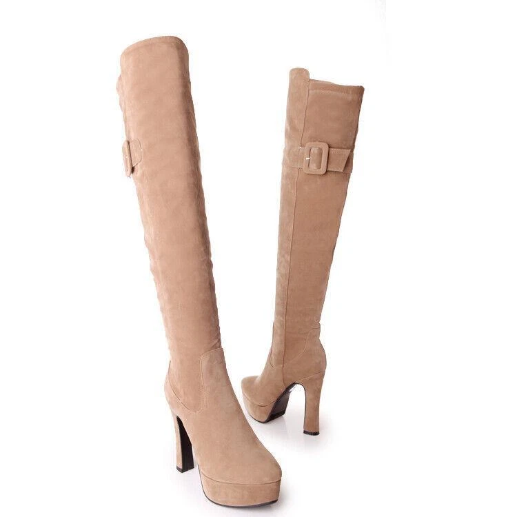 Para mujeres Plataforma Invierno Sobre la Rodilla Botas Cremallera Tacones Altos Zapatos Moda Foto 2 de 4