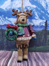 Jointed Rustic Wood Look Christmas Ornament REINDEER NIB 6"