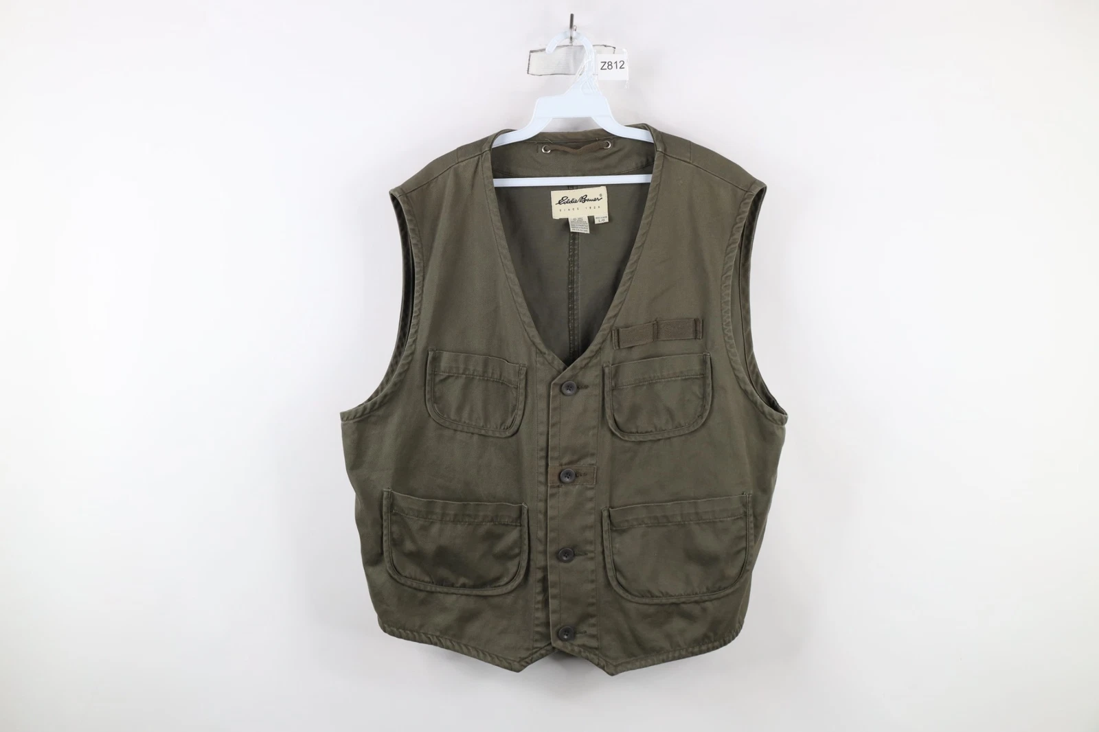 Vintage 90s Eddie Bauer Mens Large Distressed Tactical Fishing Vest Jacket Green