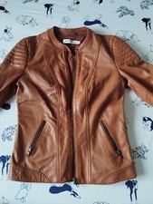 Womens Naf Naf Tan Leather Zip Up Short Jacket Size 36/xs