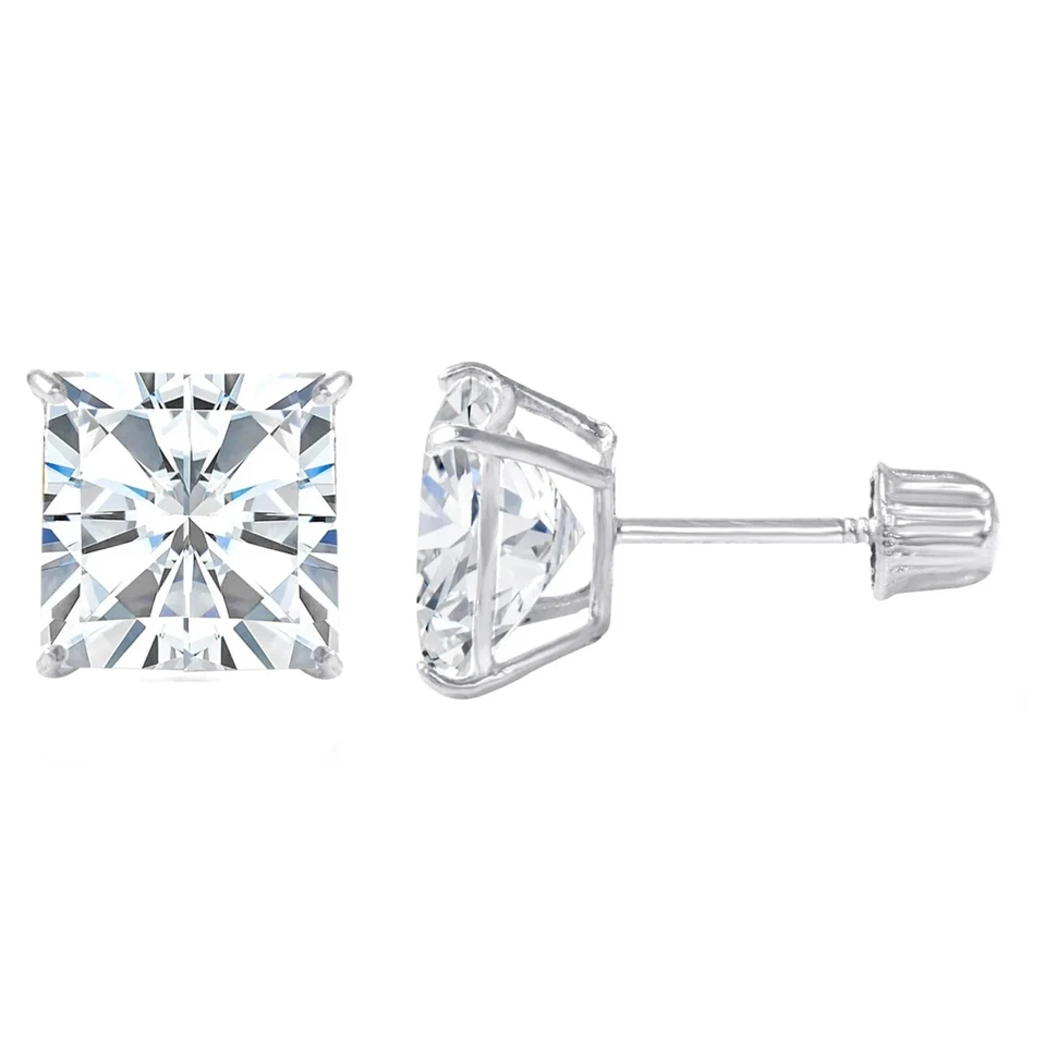 1 ct. Princess Lab-Created Diamond Screw Back Stud Earrings - 14k White Gold - Image 2 of 3