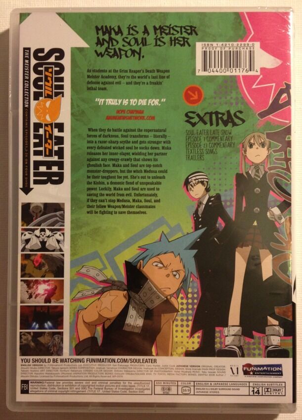 Soul Eater DVD The Meister Collection Episodes 1-26 Parts 1 & 2 Anime TV  Show LA