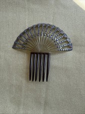 Vintage Art Deco Celluloid Blue Rhinestone Hair Comb