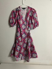 Guess Tribal Rhombus Pink Combo Candy High-Low Wrap Dress Size M- MSRP$134