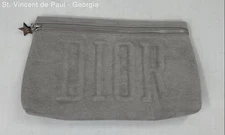Christian Dior Large Grey Faux Suede Makeup Cosmetic Bag Clutch W Charm Pull Tab