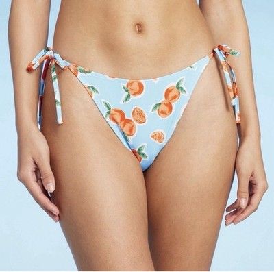 Women's Orange Print Side-Tie Scoop Front Bikini Bottom Wild Fable Size XL B32p