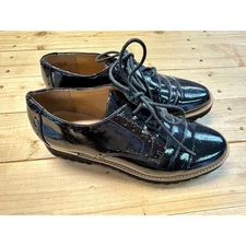 Franco Sarto Black Patent Leather Oxford Brogue Shoes Women's Size 7M Chunky