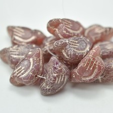11x22 mm Bird - 2 Beads - Matte Rosewood, Silver Wash - Czech Glass