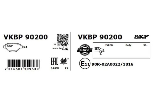 Pastillas de freno VKBP 90200 SKF para IVECO DAILY IV Autobús DAILY IV Furgoneta - Imagen 2 de 3