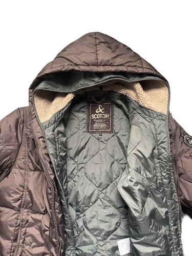 Scotch & Soda Puffer Jacket Brown Womens Large Quilted Liner Hooded - Picture 8 of 9