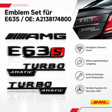 F&uuml;r Mercedes Benz E63S AMG Schriftzug Turbo 4MATIC Schwarz Fahrzeug Emblem