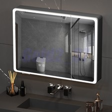 LED Bathroom Mirror Cabinet Anti-Fog Dimmable Light Aluminum Frame Storage