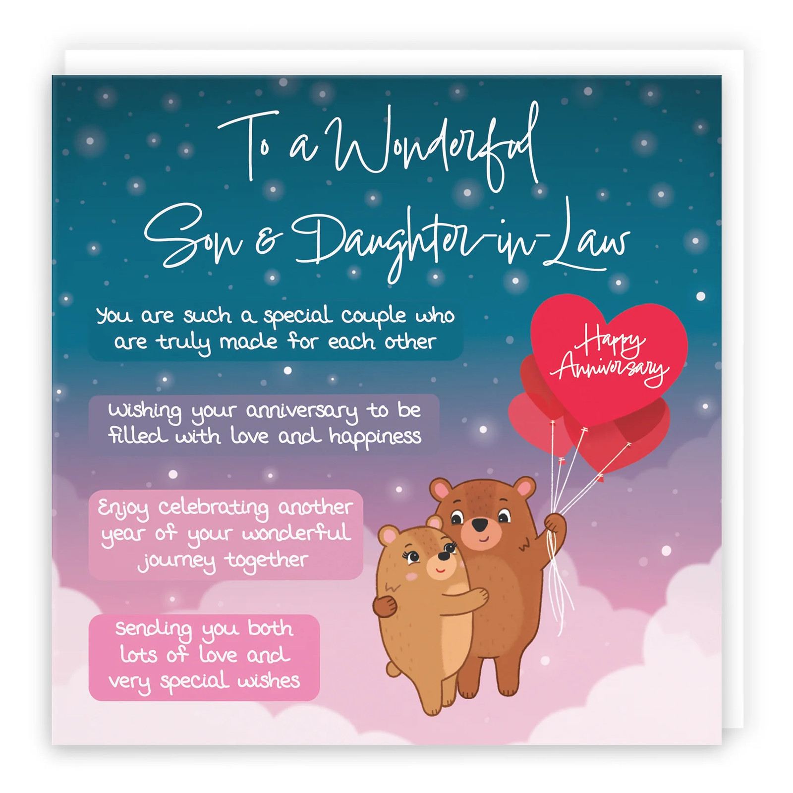 Son And Daughter In Law Poem Anniversary Card Starry Night Cute Bears