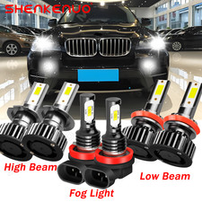 For BMW X5 2007-2013 LED Headlight Hi/Low Beam Fog Light Bulbs 6000K White Combo