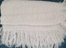Mothercare Shawl Fringe Pram Blanket Acrylic Made GB Vintage White 80x80cm