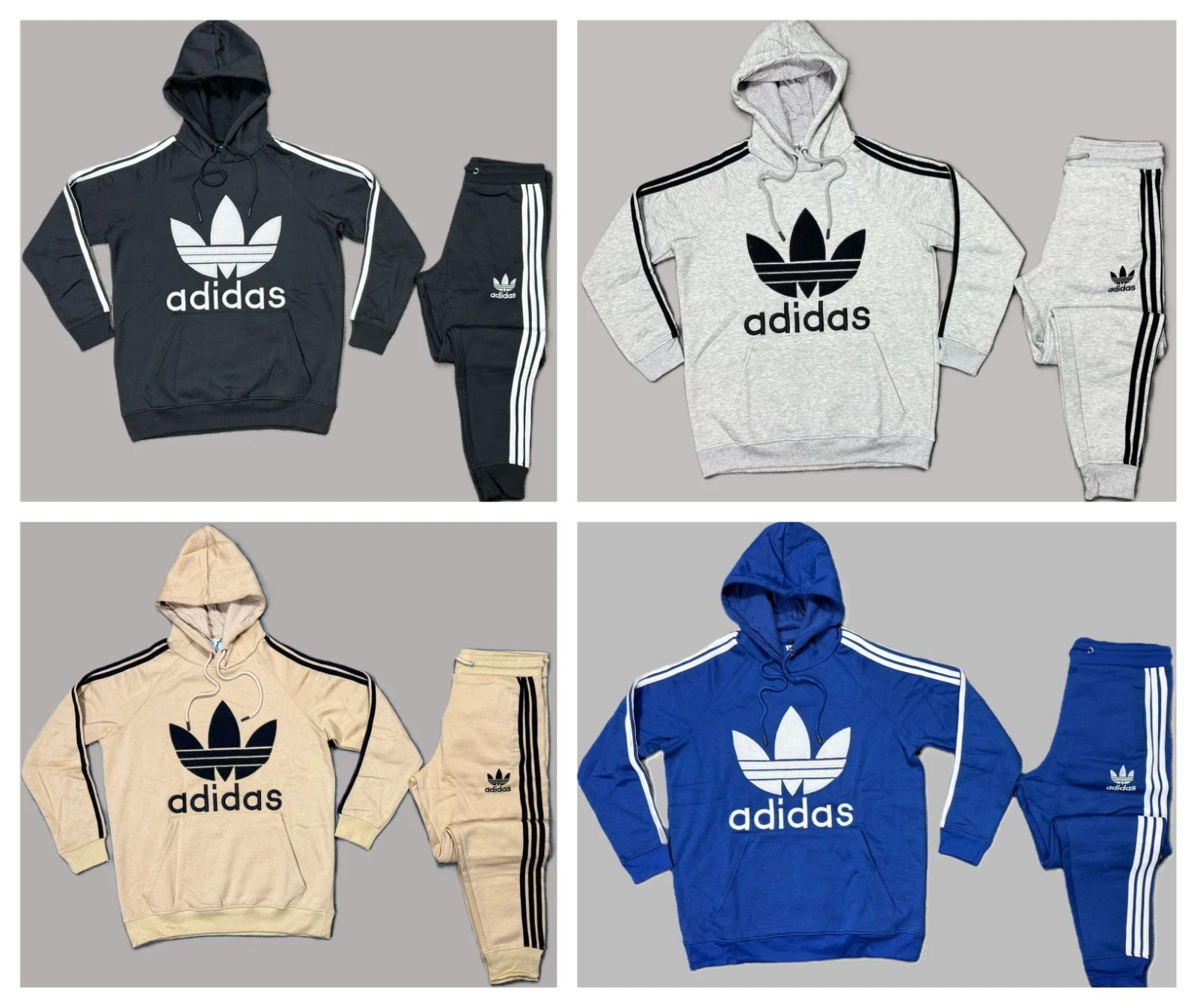Adidas Men’s Hoodie and Track Pants with 3 Stripes Trefoil logo Embroidered.