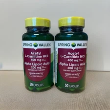 Spring Valley Acetyl L-Carnitine HCI + Alpha Lipoic Acid 50 Caps 2-pk Bundle