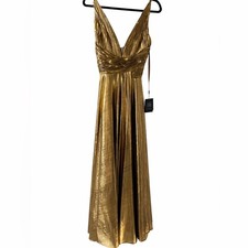 IEENA by Mac Duggal Gold Metallic Pleated Gown XS NWT