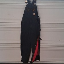 Carhartt Men s Black Canvas Insulated Bib Overalls Quilted Red Lined 38x34