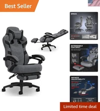 110 Pro Ergonomic Gaming Chair with Footrest - Gray Fabric Recliner for Adults